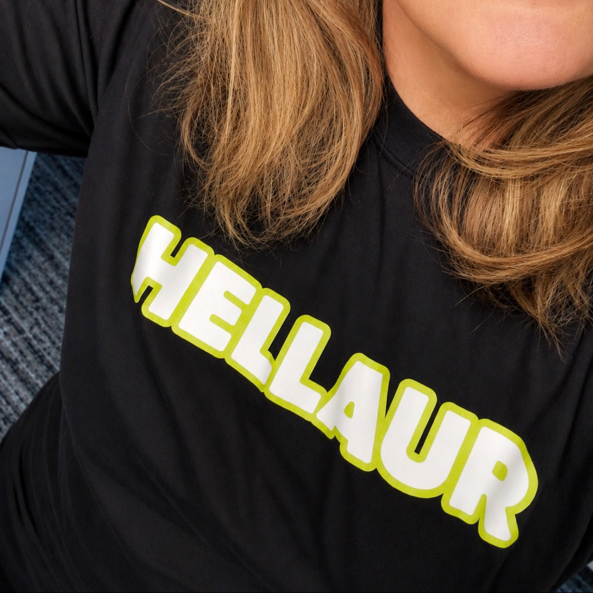 Hellaur Lime Green and White Design on Black Comfort Colors T-Shirt