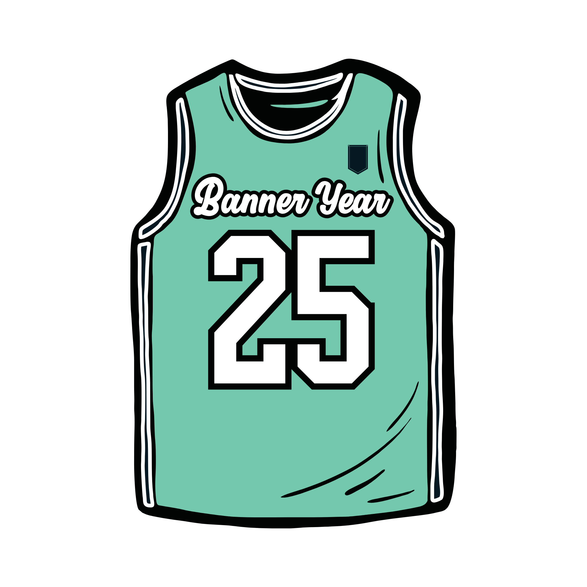 Teal basketball jersey with number 25 and 'Banner Year' text on a white background