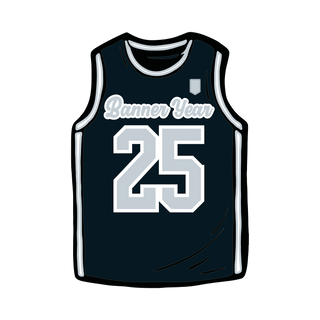 Black and silver die-cut jersey sticker with Banner Year wordmark and number 25