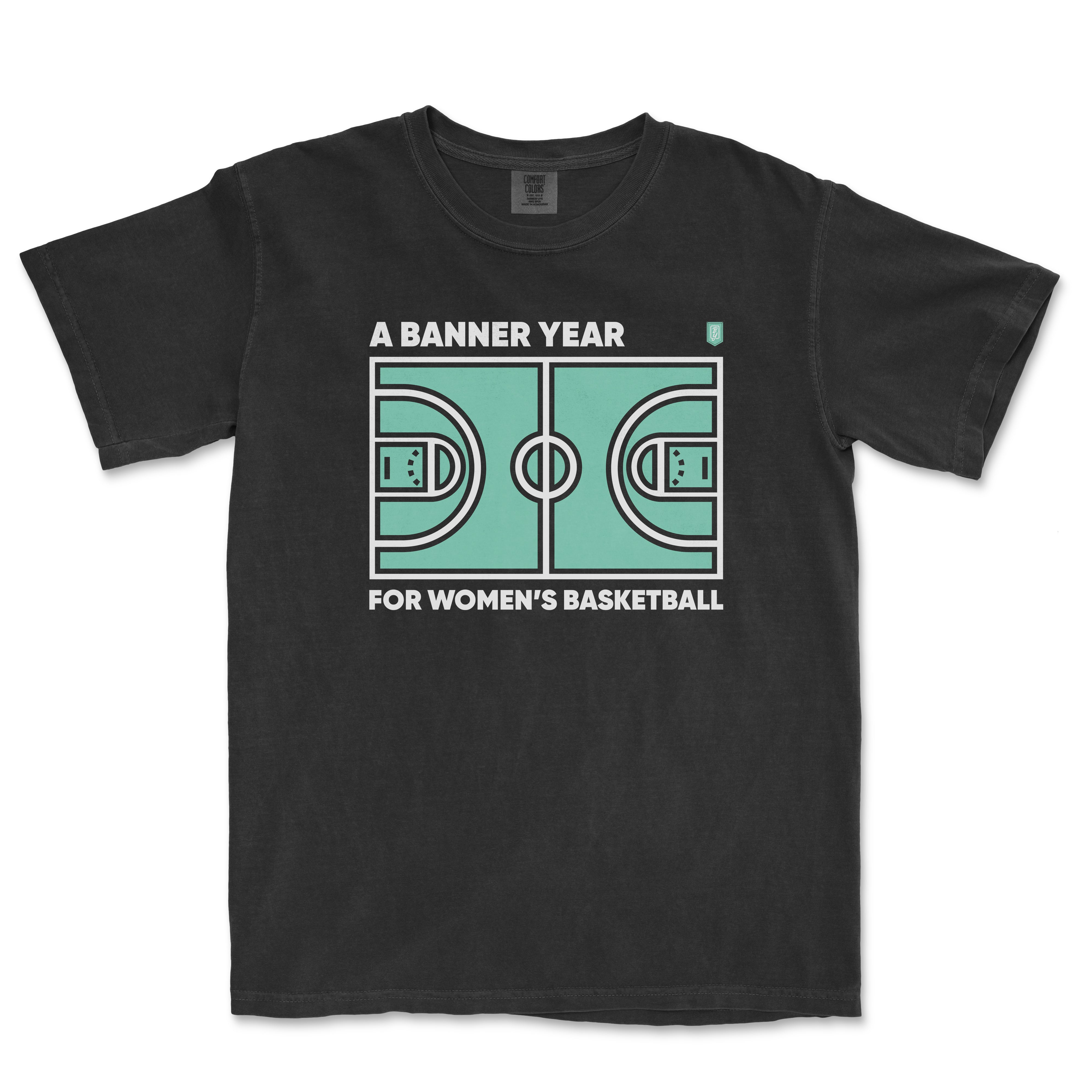 Common Court Series women’s basketball shirt by Banner Year in seafoam and black